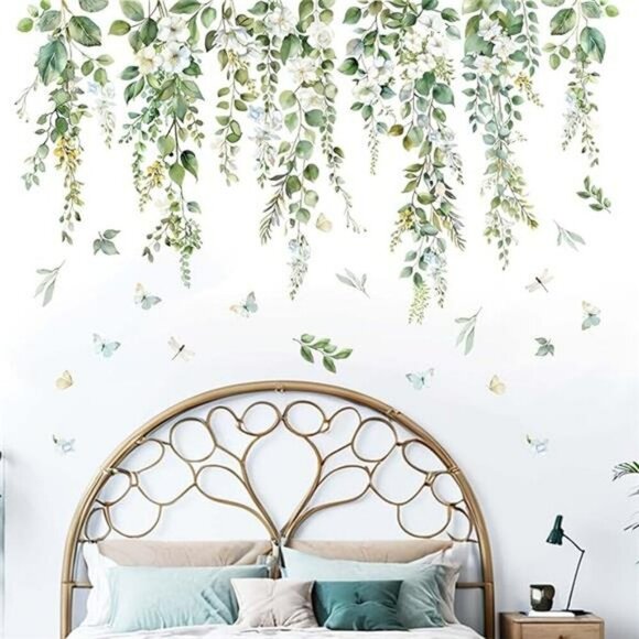 Hanging Vine Wall Decals Green Leaf Stickers for Bedroom Living Room Decor - Picture 6 of 6